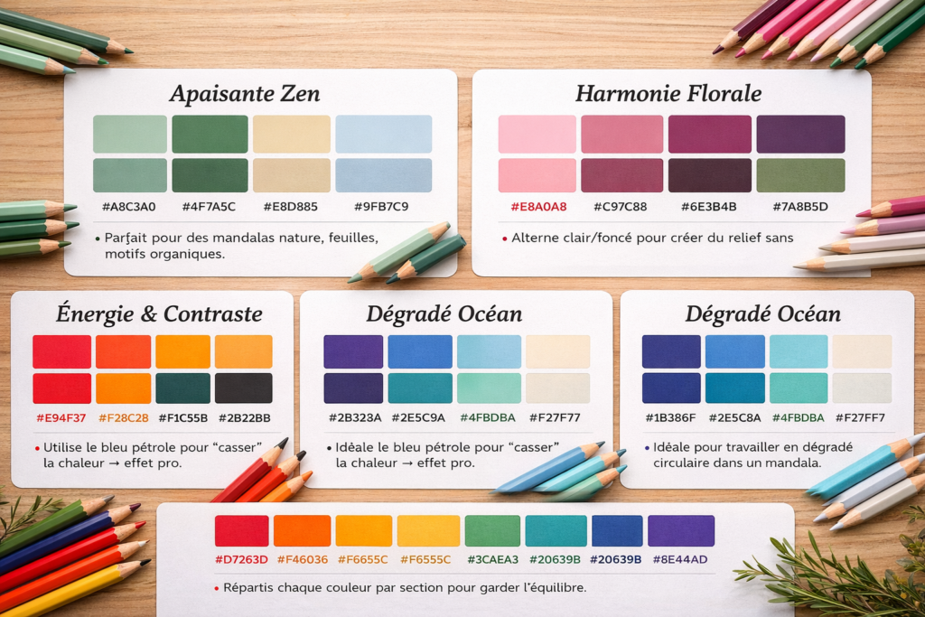 nuancier pour vous aider à colorier vos mandalas