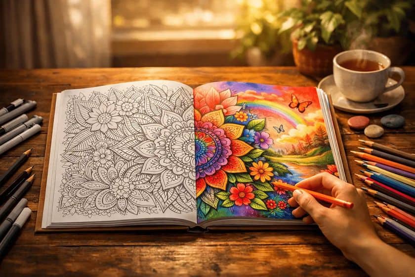 Femme qui colorie un mandala - Mila Pastel