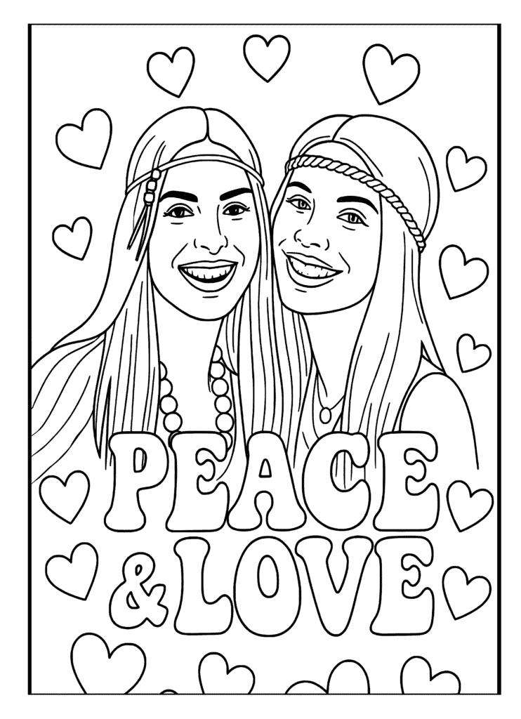 coloriage peace and love à télécharger